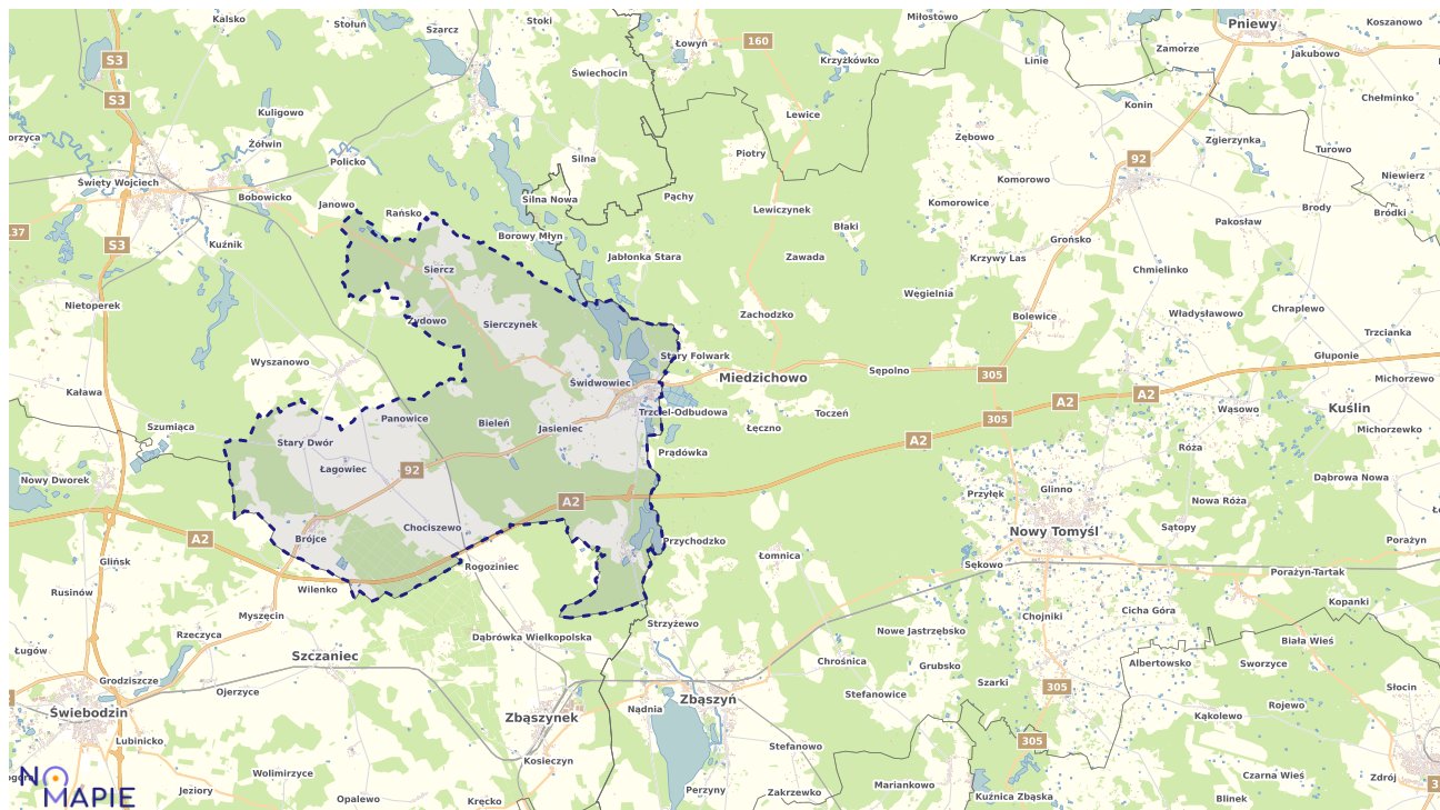 Mapa obszarów ochrony przyrody Trzciela