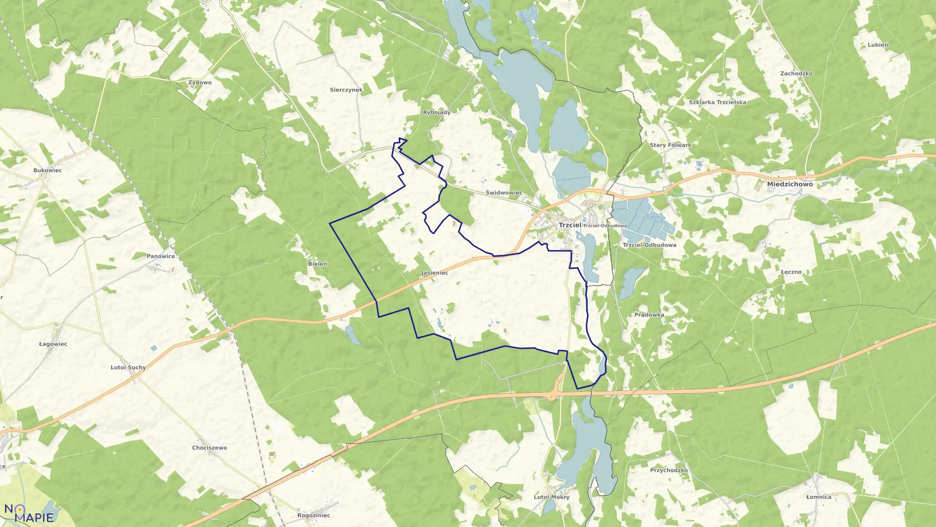 Mapa obrębu JASIENIEC w gminie Trzciel