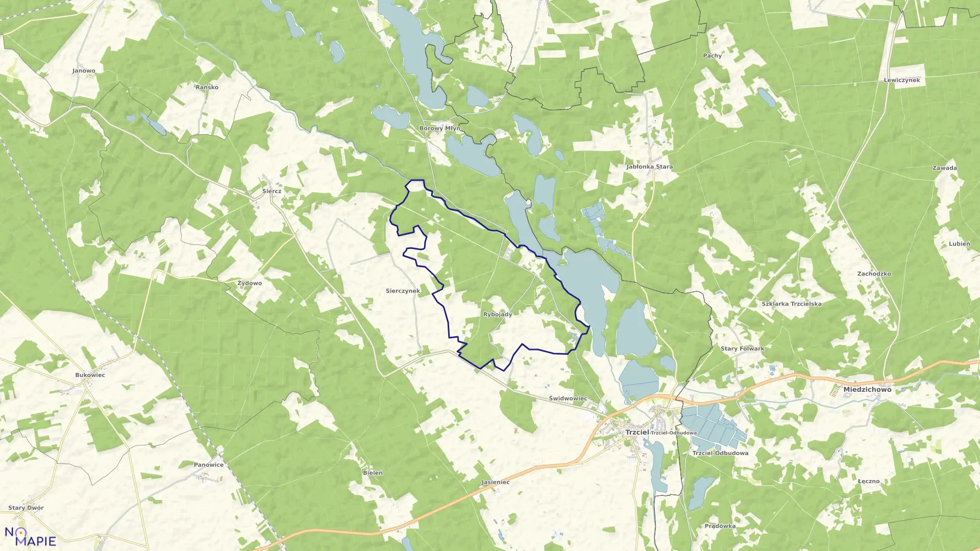 Mapa obrębu RYBOJADY w gminie Trzciel