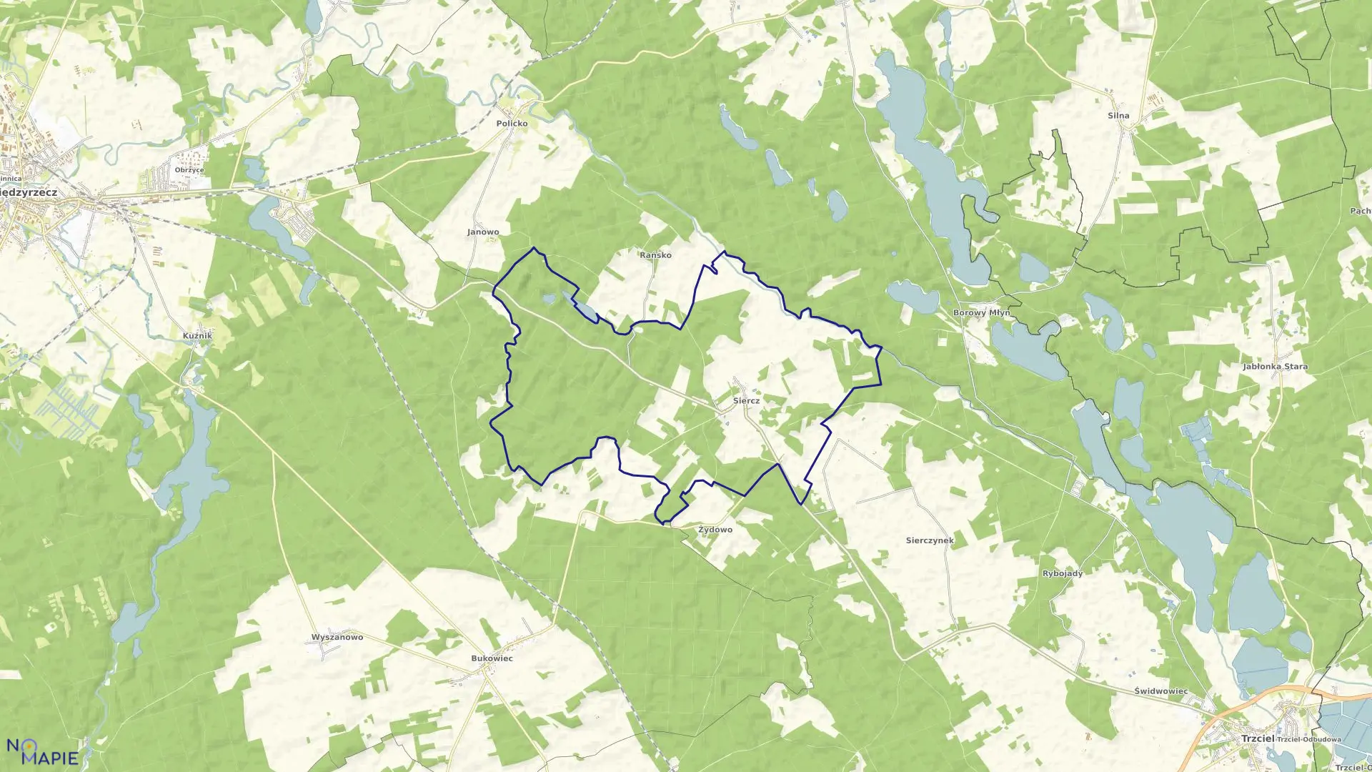 Mapa obrębu SIERCZ w gminie Trzciel